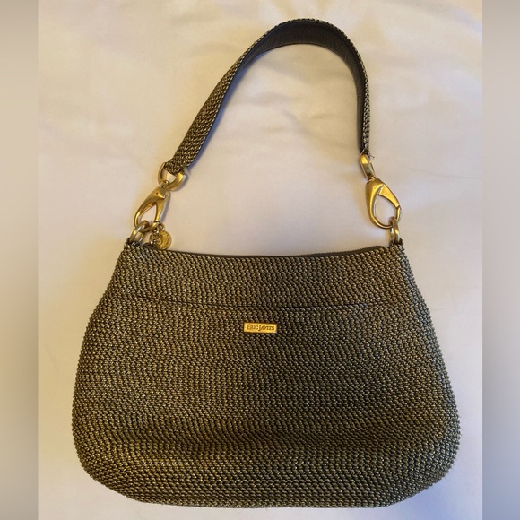 ERIC JAVITS Straw Woven Shoulder Bag Gold Black - Picture 2 of 12